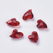 Transparent Acrylic Charms, Faceted, Heart, Dark Red, 11x9x4mm, Hole: 0.5mm(X-MACR-G055-11mm-41X)