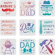 Plastic Reusable Drawing Painting Stencils Templates Sets, for Painting on Fabric Canvas Tiles Floor Furniture Wood, Father's Day Themed Pattern, 20x20cm, 9sheet/set(DIY-WH0172-482)