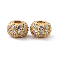Eco-Friendly Brass Micro Pave Cubic Zirconia Beads, Cadmium Free & Lead Free, Round, Real 18K Gold Plated, 10x7mm, Hole: 3.5mm(ZIRC-C027-15G-RS)