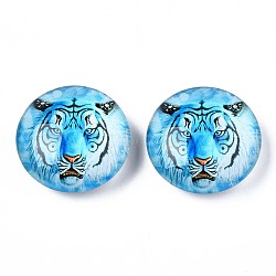 Glass Paper Snap Buttons, with Plastic & Iron Snap Caps, Garment Buttons, Flat Round with Animal, Tiger Pattern, 35x13~14mm(BUTT-N019-007-B04)