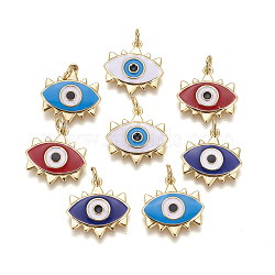 Brass Enamel Pendants, Evil Eye, Golden, Mixed Color, 18x17x2mm, Hole: 2mm(KK-L185-05G)