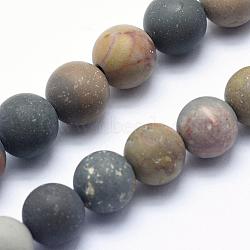 Natural Ocean Agate/Ocean Jasper Beads Strands, Frosted, Round, 4mm, Hole: 0.8mm, about 91pcs/strand, 15.3 inch(39cm)(G-G716-02-4mm)