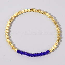 Colorful Birthstone Faceted Bicone & Brass Beaded Stretch Bracelets for Women, Mauve, 6-7/8 inch(17.5cm)(RJ7989-9)