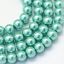 Baking Painted Glass Pearl Bead Strands, Pearlized, Round, Medium Aquamarine, 3~4mm, Hole: 0.5mm, about 195pcs/strand, 23.6 inch(HY-Q003-3mm-32)