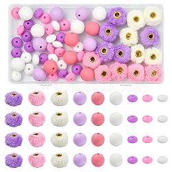 DIY Findings Kits, include Imitation Rabbit Hair European Beads, Round & Rondelle Silicone Focal Beads, Mixed Color, 12~20x6~15m, Hole: 2~4mm(DIY-YW0017-79A)