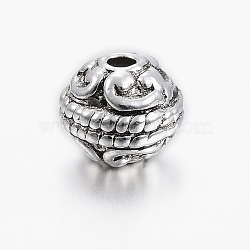 Tibetan Style Alloy Beads, Round, Lead Free & Cadmium Free, Antique Silver, 8x7mm, Hole: 2mm(X-PALLOY-ZN2504-AS-RS)