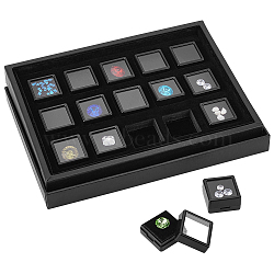 Rectangle Paper Loose Diamond Organizer Trays, with 15Pcs Square Clear Window Plastic Loose Diamond Storage Boxes Sets with Sponge Inside, for Jewelry Cabochons Displays, Black, 15.7x21.4x2.85cm, small square box: 29.5x29.5x16mm(CON-WH0095-80A)