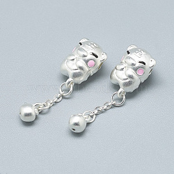999 925 Sterling Silver Dangle Beads, with Enamel, Tiger, Silver, 34x11x9mm, Hole: 3mm(STER-T002-154S)