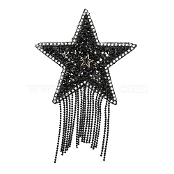 Star Resin Hotfix Rhinestone, with Tassel, Iron on Patches, for Dress, Shoes, Garment Decoration, Black, 135mm(PATC-WH0001-79C)