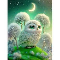 DIY Owl Diamond Painting Kit, Including Resin Rhinestones Bag, Diamond Sticky Pen, Tray Plate and Glue Clay, Spring Green, 400x300mm(DIAM-PW0013-02E)