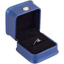 PU Imitation Leather Ring Gift Boxes, with Velvet Inside, for Wedding, Jewelry Storage Case, Rectangle, Dark Blue, 5.8x5.9x4.5cm, Inner diameter: 49x44mm(CON-GF0002-09B)