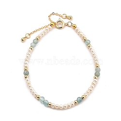 Beaded Bracelets, with Natural Pearl Beads, Natural Apatite Beads, Brass Beads & Spring Ring Clasps, Golden, 19.7cm(7-3/4 inch)(BJEW-JB05383-05)