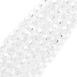 Electroplate Transparent Glass Beads Strands, Faceted(32 Facets), Round, Pearl Luster Plated, Clear, 6mm, Hole: 1mm, about 98~100pcs/strand, 20.39~20.59 inch(51.8~52.3cm)(EGLA-A035-T6mm-A19)