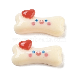 Opaque Resin Decoden Cabochons, Cartoon Dog Bone with Heart, PapayaWhip, 27x13x7mm(CRES-N035-01B)