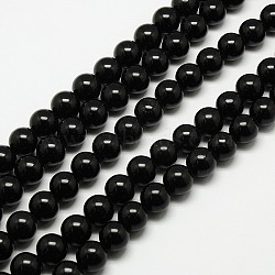 Natural Malaysia Jade Bead Strands, Round Dyed Beads, Black, 8mm, Hole: 1mm, about 48pcs/strand, 15 inch(X-G-M099-8mm-01)
