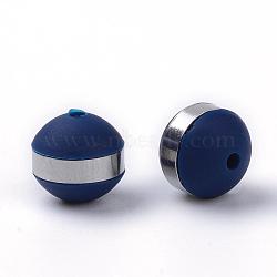 Silicone Beads, with 201 Stainless Steel Findings, Round, Marine Blue, 8mm, Hole: 1.5mm(SIL-R010-S02)
