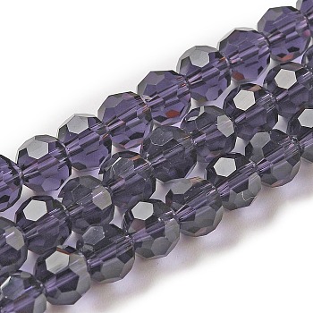 Transparent Glass Beads, Faceted(32 Facets), Round, Purple, 6mm, Hole: 1mm, about 98pcs/strand, 20.47 inch(52cm)