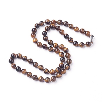 Natural Tiger Eye Beaded Necklaces, with Stainless Steel Clasps, 17.91 inch~18.5 inch(45.5cm~47cm), beads: 6~6.5mm