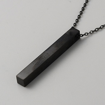 304 Stainless Steel Pendant Necklaces, Blank Rectangle, Black, 17.95 inch(45.6cm)