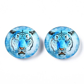 Glass Paper Snap Buttons, with Plastic & Iron Snap Caps, Garment Buttons, Flat Round with Animal, Tiger Pattern, 35x13~14mm