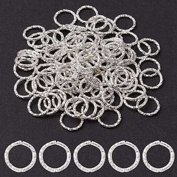 Iron Linking Rings, Textured, Round Ring, Unwelded, Silver Color Plated, 10mm