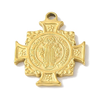 304 Stainless Steel Pendants, Cross with Cssml Ndsmd Cross God Father/Saint Benedict, Golden, 29.5x25.5x2.5mm, Hole: 3mm