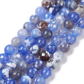 Natural Fire Crackle Agate Beads, Dyed & Heated, Round, Blue, 10mm, Hole: 1mm, about 38pcs/strand, 14.57~14.76 inch(37~37.5cm)