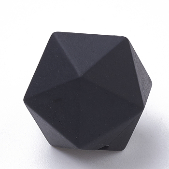 Food Grade Eco-Friendly Silicone Focal Beads, Chewing Beads For Teethers, DIY Nursing Necklaces Making, Icosahedron, Black, 19x18.5x18.5mm, Hole: 2mm