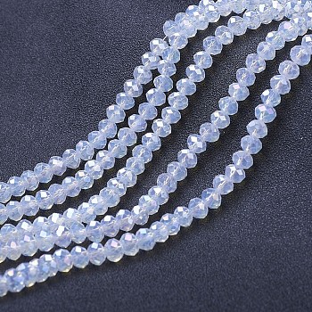 Electroplate Glass Beads Strands, Imitation Jade Beads, AB Color Plated, Faceted, Rondelle, Mint Cream, 2.3~2.7x1.5mm, Hole: 0.4mm, about 150~155pcs/strand, 12.60~12.99 inch(32~33cm)