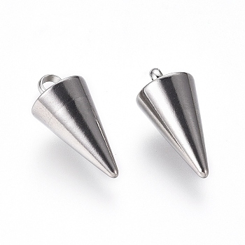 304 Stainless Steel Pendants, Spike/Cone, Stainless Steel Color, 13.5x7mm, Hole: 2mm