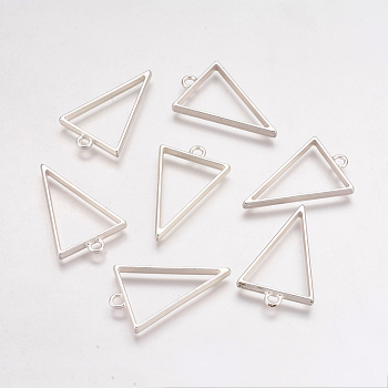 Rack Plating Alloy Triangle Open Back Bezel Pendants, For DIY UV Resin, Epoxy Resin, Pressed Flower Jewelry, Hollow, Cadmium Free & Nickel Free & Lead Free, Matte Silver, 39x25x3.5mm, Hole: 3mm