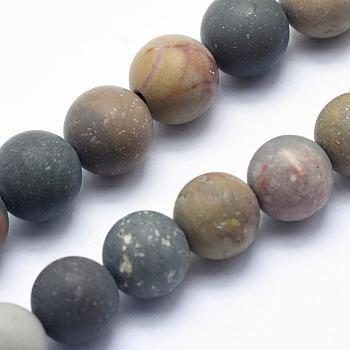 Natural Ocean Agate/Ocean Jasper Beads Strands, Frosted, Round, 4mm, Hole: 0.8mm, about 91pcs/strand, 15.3 inch(39cm)