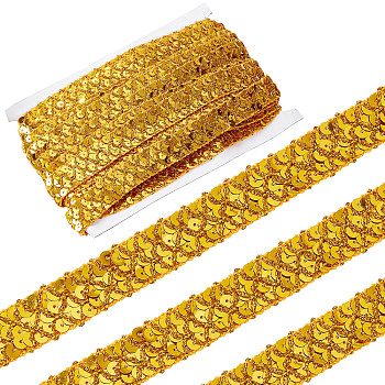 Plastic Paillette Beads, Sequins Beads, Ornament Accessories, 3 Rows Paillette Roll, Flat Round, Gold, 20x1.2mm, 13m/card