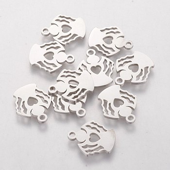201 Stainless Steel Charms, Angel, Stainless Steel Color, 14.3x12x1mm, Hole: 1.5mm