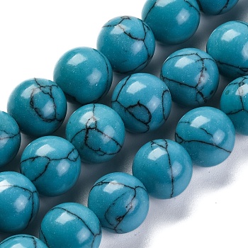 Synthetic Turquoise Beads Strands, Dyed, Round, Dark Turquoise, 12mm, Hole: 1.2mm, about 33pcs/strand, 15.16 inch(38.5cm)