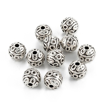 Tibetan Style Alloy Beads, Round, Antique Silver, 8x7.5mm, Hole: 1.6mm