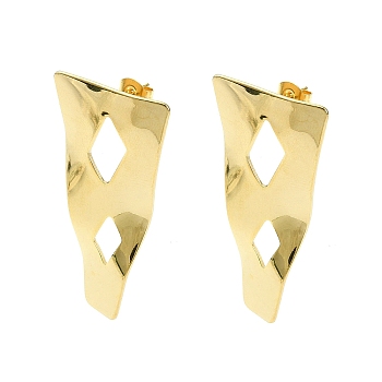 304 Stainless Steel Stud Earring Findings, with Loop, Triangle, 43.5x22.5mm, Hole: 3.5mm, Pin: 10.5x0.5mm.