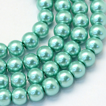 Baking Painted Glass Pearl Bead Strands, Pearlized, Round, Medium Aquamarine, 3~4mm, Hole: 0.5mm, about 195pcs/strand, 23.6 inch
