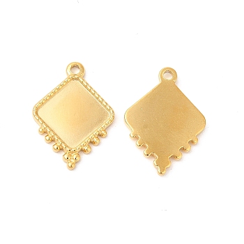 Ion Plating(IP) 304 Stainless Steel Pendant Cabochon Settings, Rhombus, Real 18K Gold Plated, Tray: 13.5x13.5mm, 21x15x2mm, Hole: 1.6mm