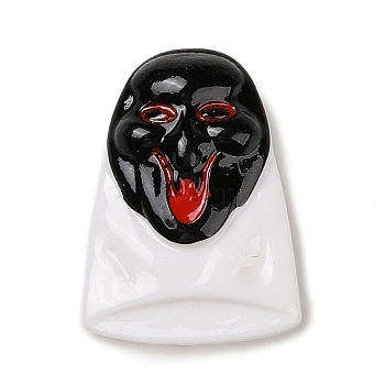 Ghost Mask Halloween Opaque Resin Decoden Cabochons, Halloween Jewelry Craft, White, 32.5x24x7.5mm