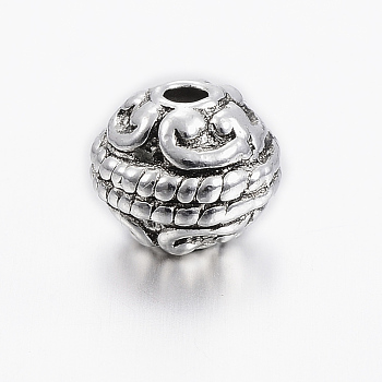 Tibetan Style Alloy Beads, Round, Lead Free & Cadmium Free, Antique Silver, 8x7mm, Hole: 2mm