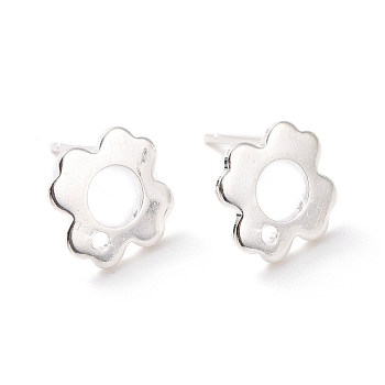 201 Stainless Steel Stud Earring Findings, with Hole and 316 Stainless Steel Pin, Flower, 925 Sterling Silver Plated, 10x10mm, Hole: 1.2mm, Pin: 0.7mm