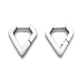304 Stainless Steel Huggie Hoop Earrings, Diamond Shape, Stainless Steel Color, 14.5x13x3mm, Pin: 1mm