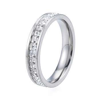 Crystal Rhinestone Finger Ring, 201 Stainless Steel Jewelry for Women, Stainless Steel Color, Inner Diameter: 17mm