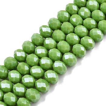 Electroplate Glass Beads Strands, Pearl Luster Plated, Faceted, Rondelle, Yellow Green, 8x6mm, Hole: 1~1.4mm, about 64~65pcs/strand, 40~41cm