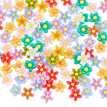 340Pcs 14 Styles Flower & Sakura Resin Cabochons, Nail Art Decoration Accessories, Mixed Color, 7~8x7.5~8x3~3.5mm