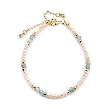 Beaded Bracelets, with Natural Pearl Beads, Natural Apatite Beads, Brass Beads & Spring Ring Clasps, Golden, 19.7cm(7-3/4 inch)