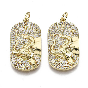 Brass Micro Pave Clear Cubic Zirconia Pendants, with Jump Ring, Nickel Free, Oval with Cow, Real 16K Gold Plated, 28x15x4.5mm, Jump Ring: 5x1mm, 3mm inner diameter