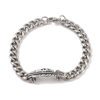 Ion Plating(IP) 304 Stainless Steel Feather Link Chain Bracelets for Men, Antique Silver, 9-1/8 inch(23cm)