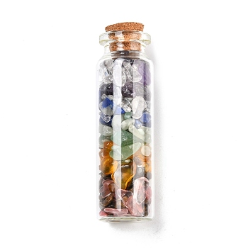 Transparent Glass Wishing Bottle Decoration, Chakra Healing Bottles, Wicca Gem Stones Balancing, with Natural Mix Gemstone Beads Drift Chips inside, 22x73mm